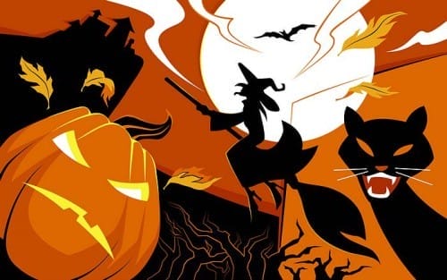 Halloween Wallpaper - Black cat and Jack-o-lanterns