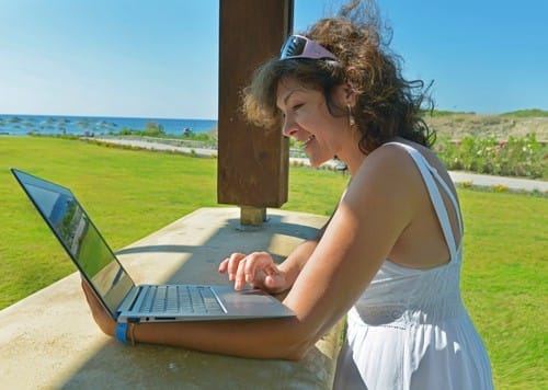 Woman with ultrabook