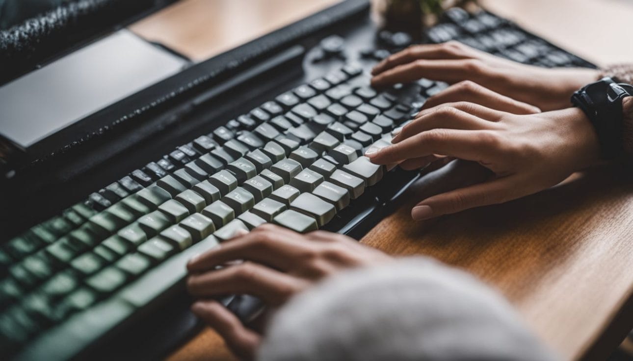 A close-up photo of hands typing on a keyboard during a drill exercise.