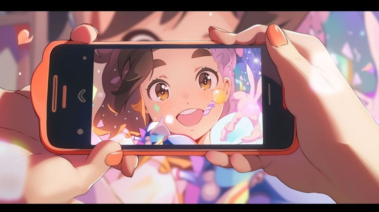 A person uses cartoon editing software on a smartphone to create an anime-style cartoon character.