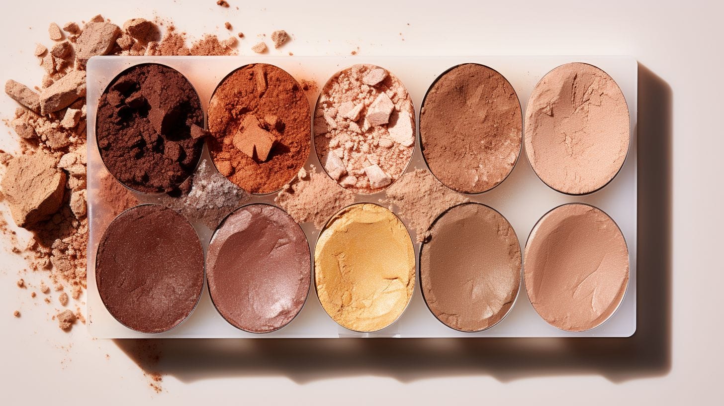 A close-up of a natural mineral makeup palette against a neutral background.