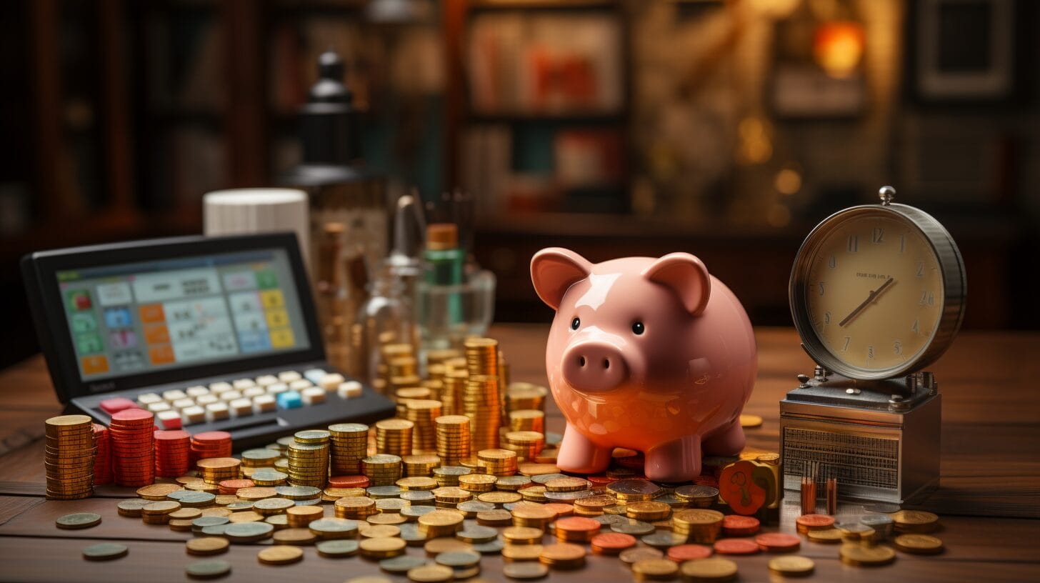 A collage of SEO tools and a piggy bank.
