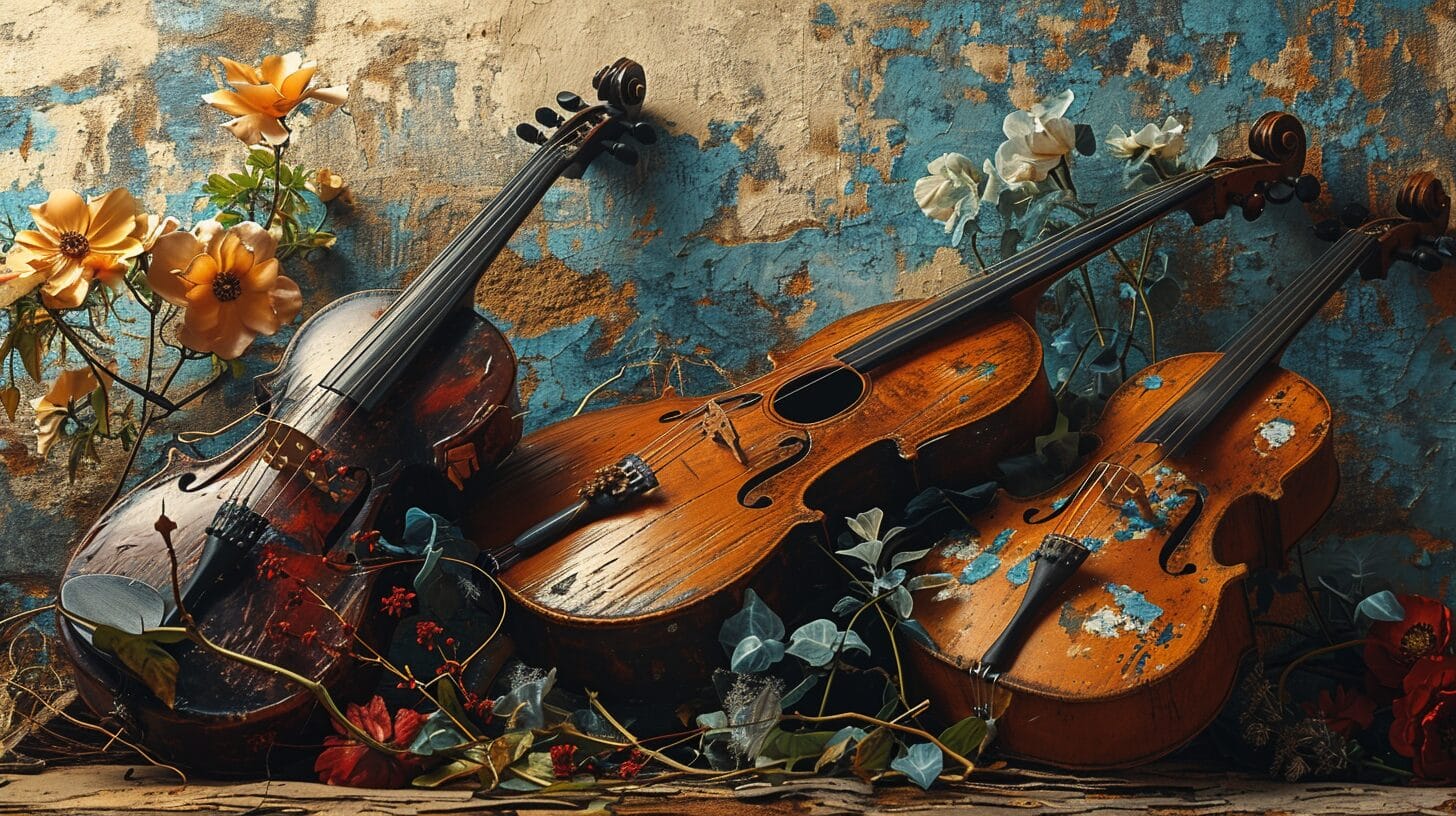 Collage of musical instruments, historical 