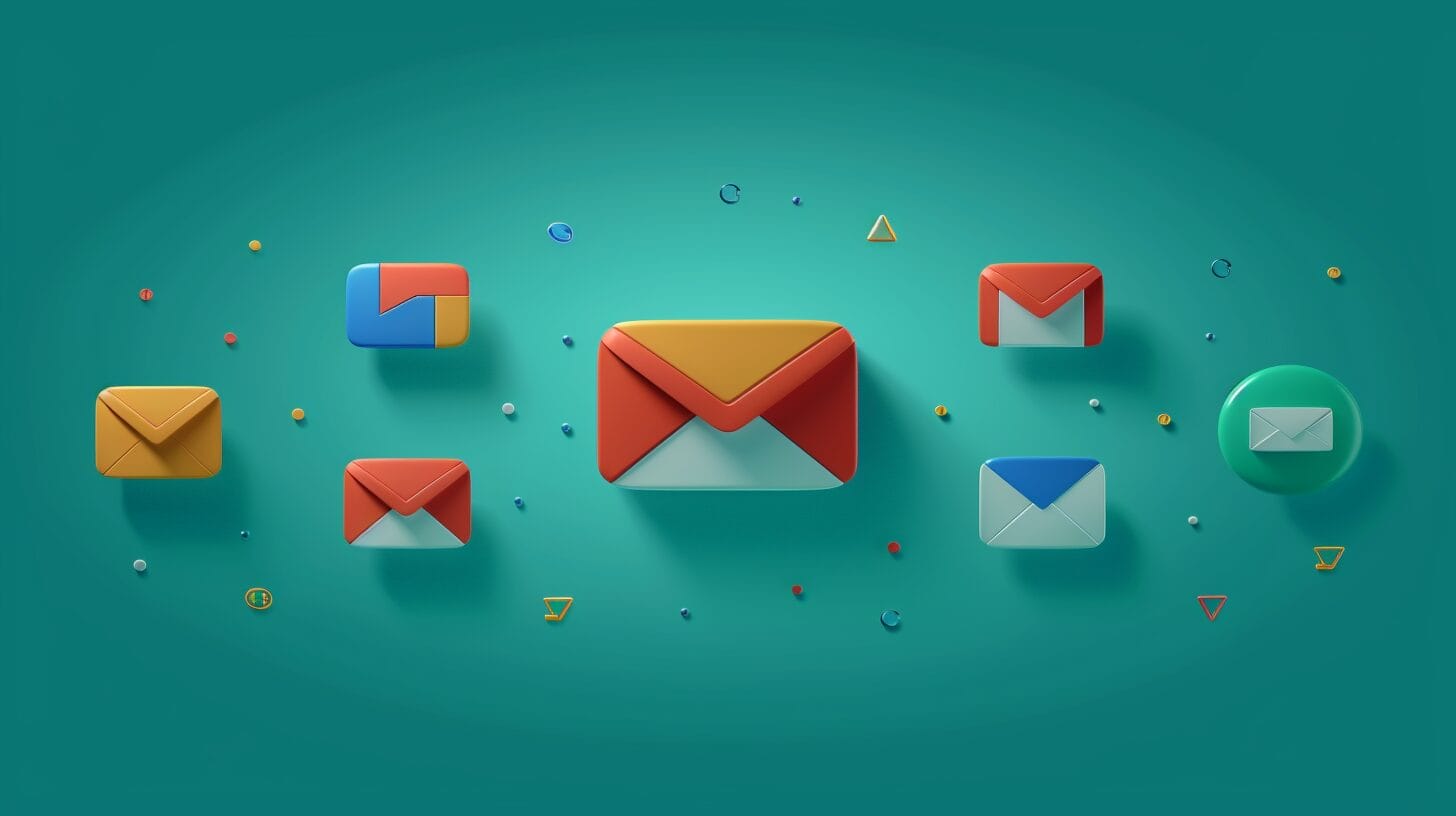 Gmail logo surrounded by other email provider logos, each styled differently to represent letter case variations.