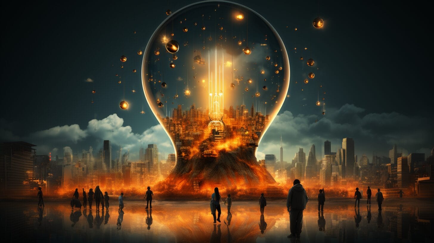Magnet attracting crowd icons under a glowing lightbulb, representing inspiration and attraction.
