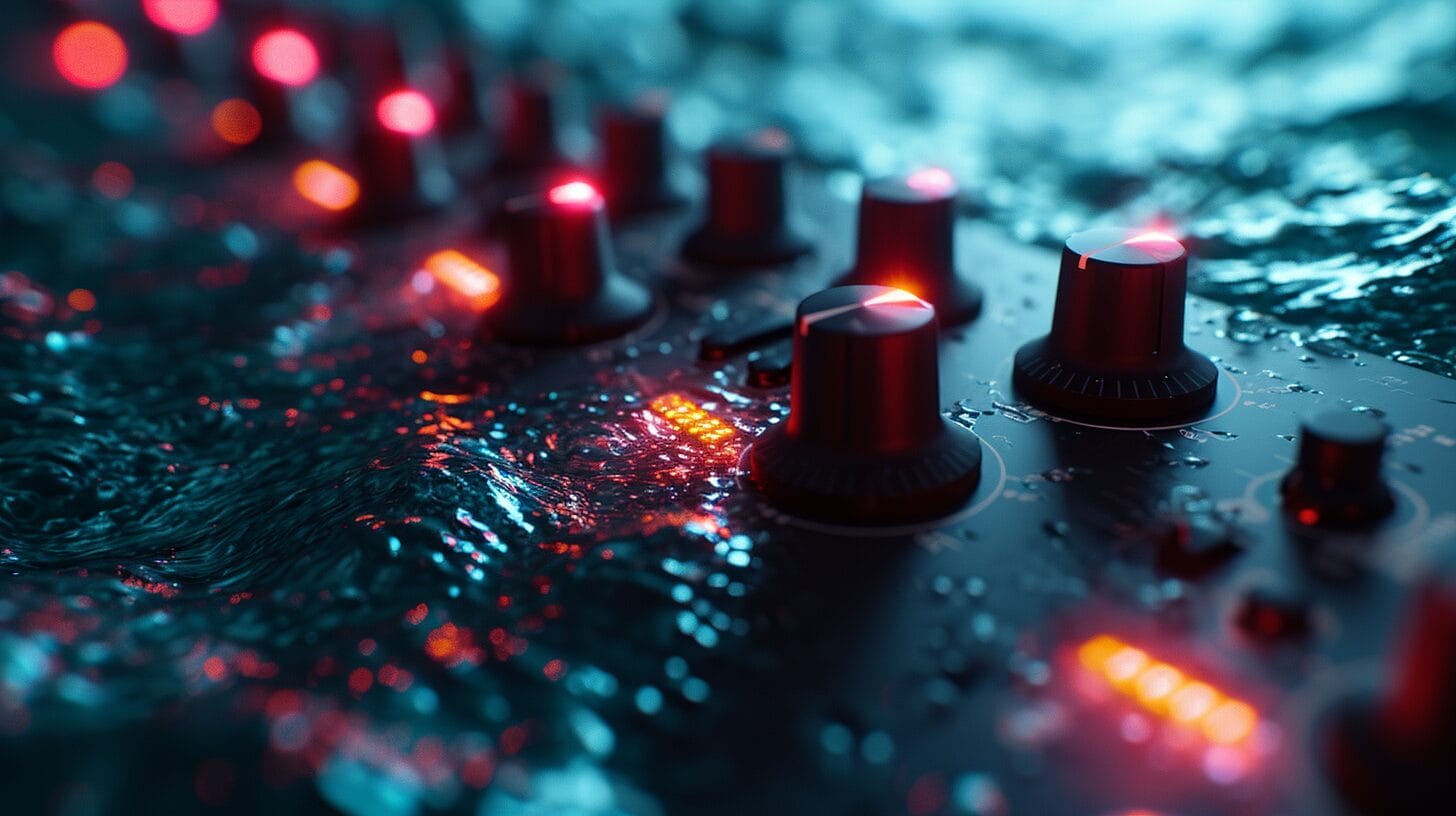 Minimalist glowing audio knob with sound waves on a dark background, depicting Acon Digital Reverb Solo.
