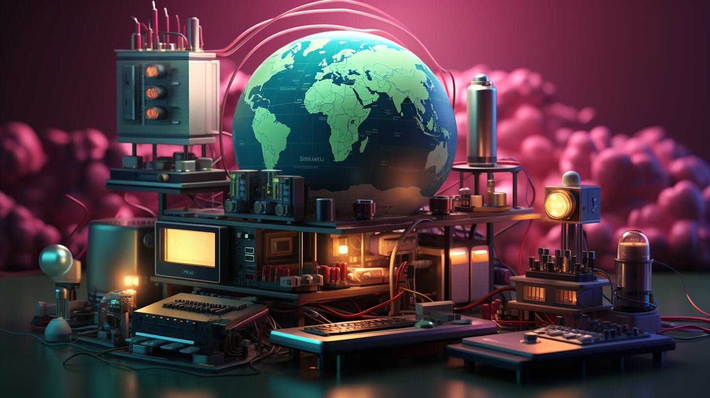 SSH Raspberry Pi outside network with digital locks on a globe, network lines, secure SSH access.