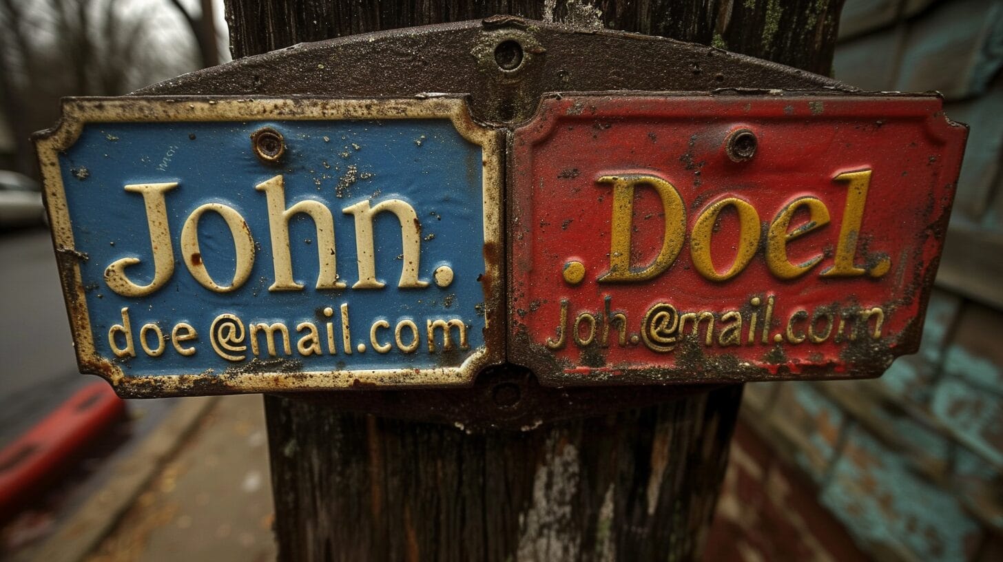 Two similar Gmail addresses, one in lowercase and the other in mixed case, are compared side by side.