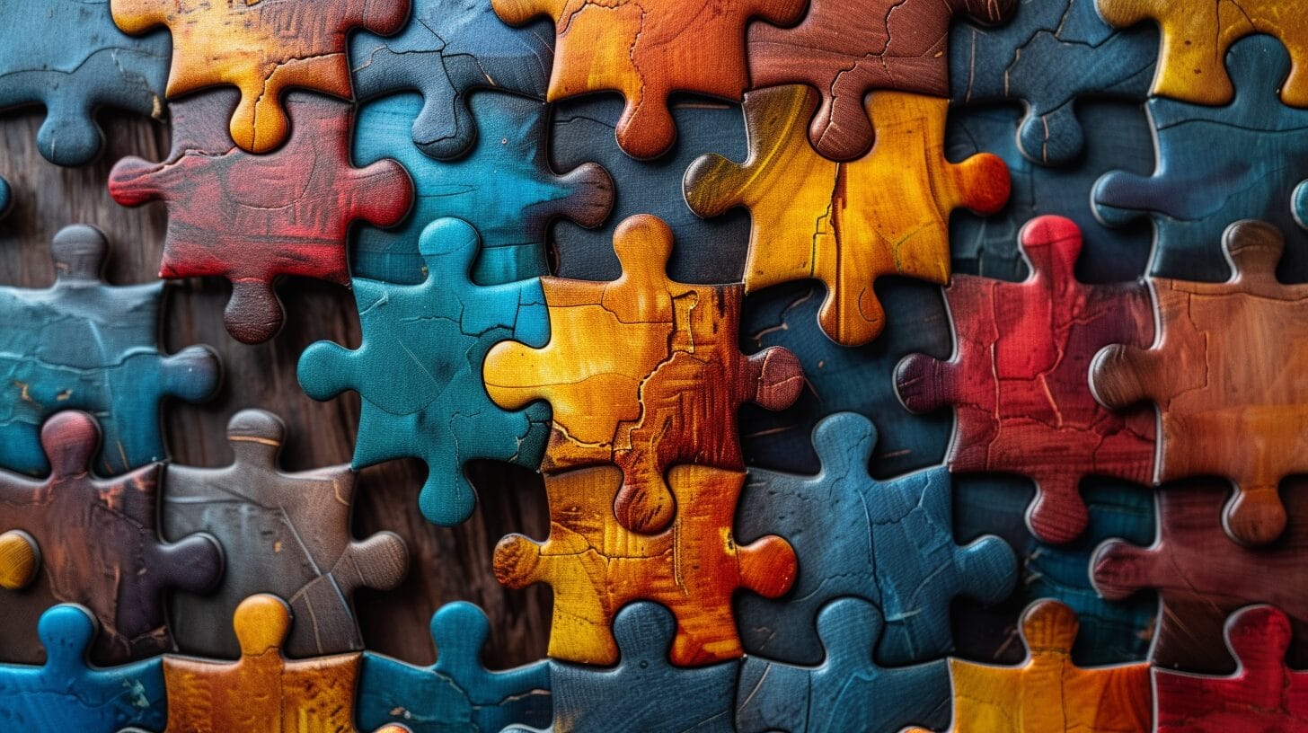 Network of interconnected puzzle pieces symbolizing affiliate partners.