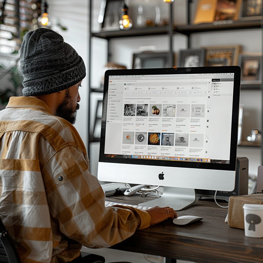 Person browsing and installing WordPress ecommerce themes on computer screen 