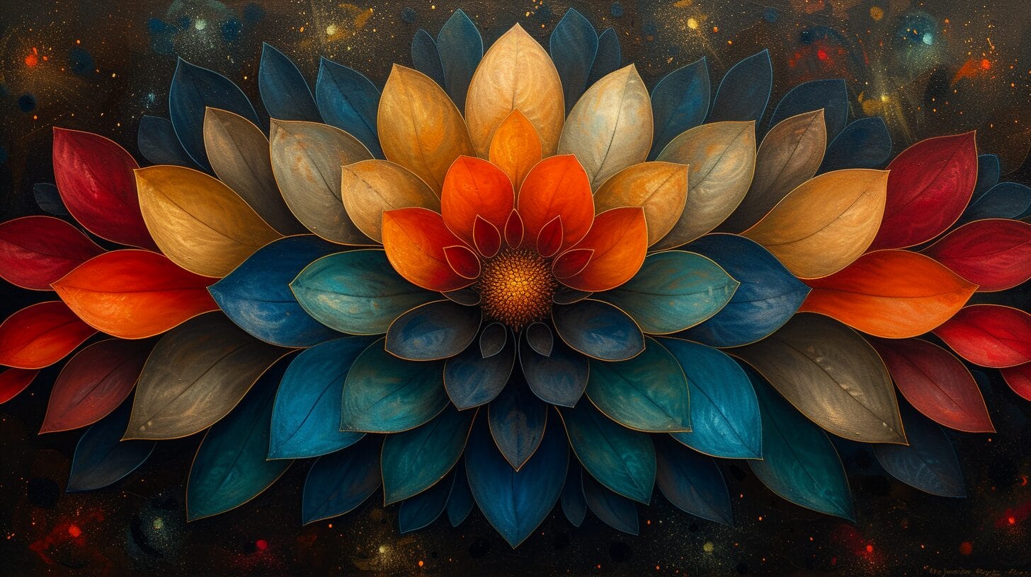  Symmetrical mandala with intricate geometric patterns radiating balance and harmony